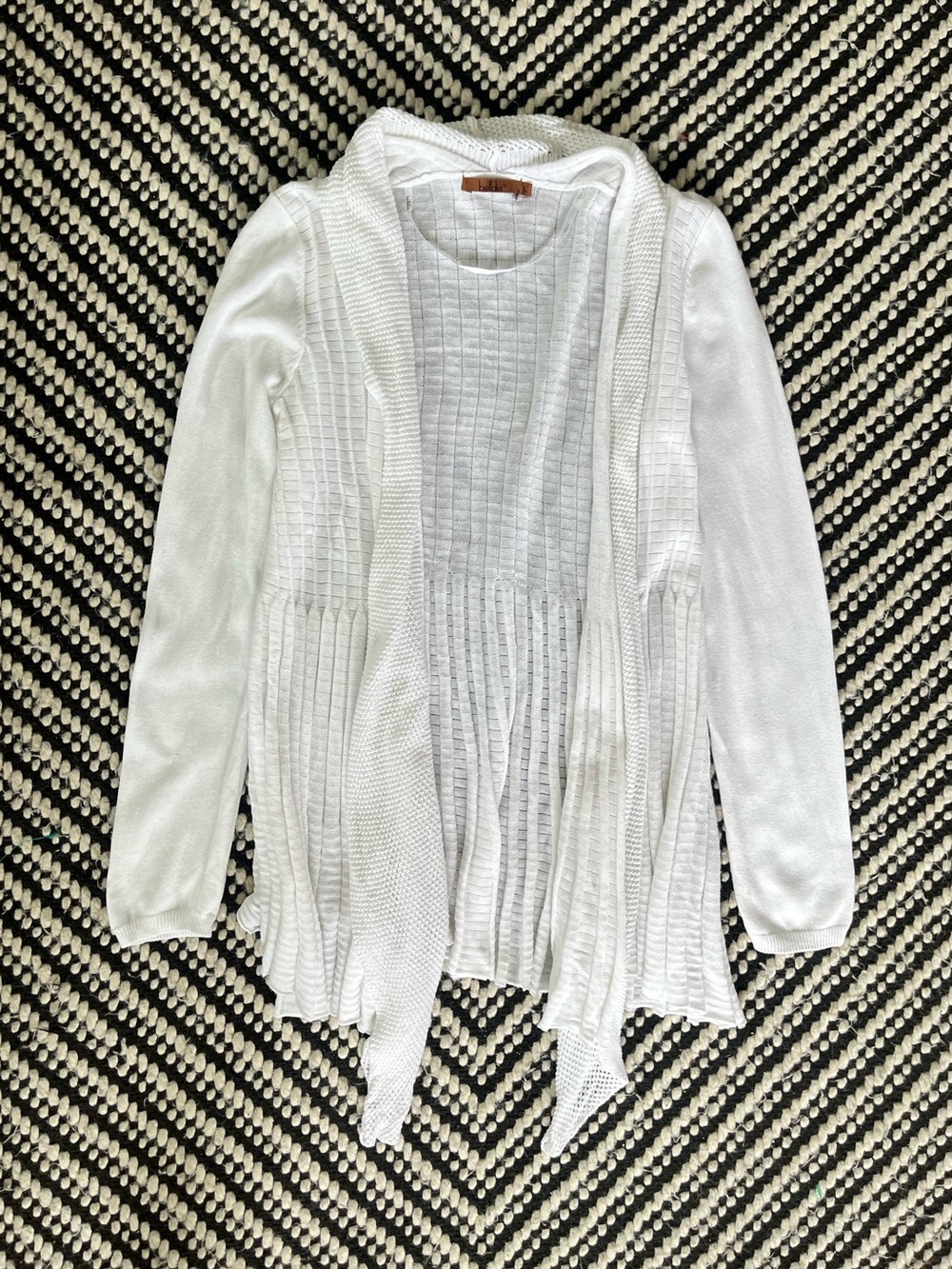Belldini White Open Front Cardigan Sweater Womens Large Neutral Office Cotton